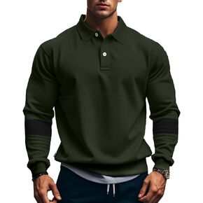 Mens Quarter Sweatshirt Casual Long Sleeve Polo Collar Quilted Sweatshirt Striped Button Pullover Shirts