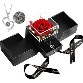 Preserved Red Real Rose with I Love You Necklace -Eternal Flowers Rose Gifts for Mom Grandma Wife Girlfriend on Mothers Day Valentines Christmas Birthday Anniversary Romantic Gifts for Her