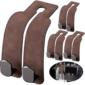 4Packs Car Seat Headrest Hooks, Double Purse Hook for Car,Car Hooks for Purses and Bags Cute, Hooks for Car Seat Back, Brown