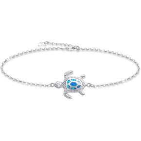 Blue Opal Sea Turtle Ankle Bracelet Sterling Silver Anklet Fine Jewelry For Women Gifts (Large Bracelet)