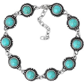 MINACHI Turquoise Stone Anklet Silver Overlay For Women - Gemstone Adjustable Link Anklet Gifts For Her