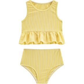 LIZENS Girls Two Piece Swimwear Striped Swimsuit for Kids Girls Swimsuit Tankini Set