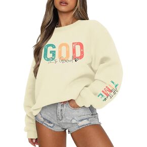 Christian God Is Good Sweatshirt for Women Oversized Religious Jesus Faith Shirts Inspirational Bible Verse Pullover