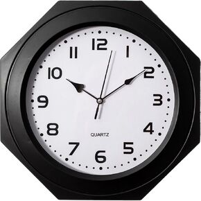 Quickway Imports Brown Modern Decorative Octagon Shaped Wood- Looking Plastic Wall Clock for Living Room, Kitchen, or Dining Room