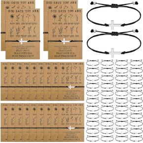 Misdary 25 Sets Mother's Day Christian Gifts Bulk for Women Cross God Bracelet Religious Bracelets Adjustable Braided Rope Bracelet Christian Bracelet Religious Gifts Jesus Bracelet for Men Friends