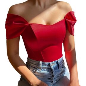 FEOYA Women's Off Shoulder Boned Corset Top Vintage Bustier Mesh Short Sleeve Slim Fit Crop Top Party Clubwear