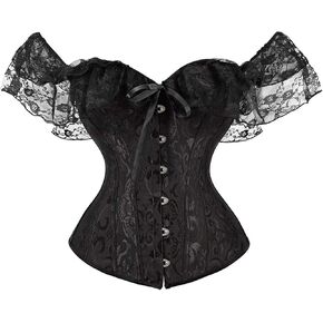 SZIVYSHI Corset Tops for Women with Sleeves - Bustier Overbust Lace Up Bodice Lingerie Shit - Size S