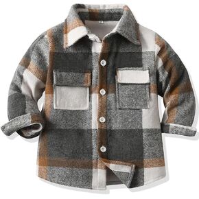 Boys Girls Plaid Flannel Shirts Jacket Toddler Long Sleeve Button Down Shacket Kids Fall Outwear Clothes Tops
