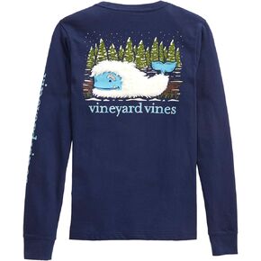vineyard vines Boys' Fuzzy Yeti Whale Long-Sleeve Pocket Tee