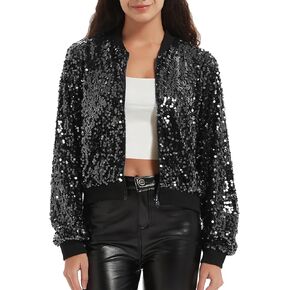 Women's Sequin Long Sleeves Zipper Jacket Coat Pilot Jacket Festival Carnival Glitter Jacket