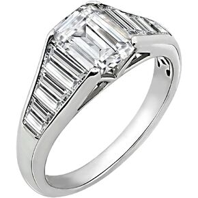 Tapered Baguette & Emerald Cut Ring 925 Sterling Silver Single Prong Set Engagement Ring Band | 4.00 Carats Cubic Zirconia CZ Simulated Diamond