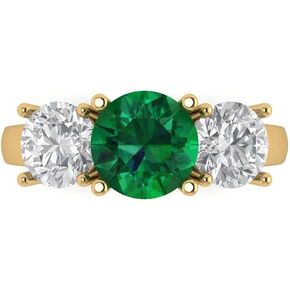 Clara Pucci 3.25ct Round Cut Solitaire 3 stone VVS1 Green Emerald Designer Anniversary Bridal Wedding Engagement Ring 14k Yellow Gold