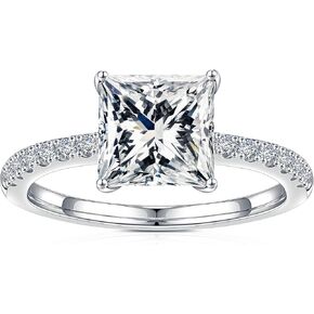 SMILEST 1.5ct Princess Moissanite Rings for Women, D Color VVS1 Clarity Lab Created Moissanite Wedding Rings 18K White Gold Plated 925 Sterling Silver 4 Prong Moissanite Side Stone Engagement Rings