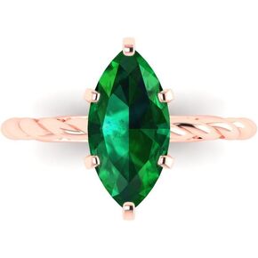 Clara Pucci 2ct Marquise Cut Solitaire Rope Knot Simulated Green Emerald Engagement Bridal Promise Anniversary Ring 14k Rose Gold