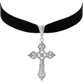 Sacina Gothic Cross Necklace, Zinc Alloy Black Cross Necklace, Halloween, Christmas Goth Jewelry Gift for Women