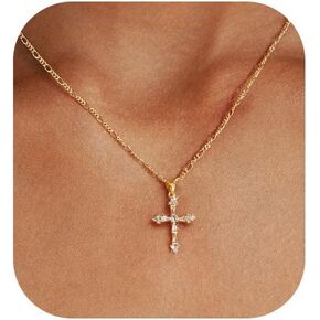 Cross Necklace for Women,Double Cross Necklace 14K Gold Plated Cross Pendant Necklace Dainty Gold Cross Necklaces for Women Trendy Small Cross Charm Necklace Simple Cute Choker Necklaces Gold Jewery