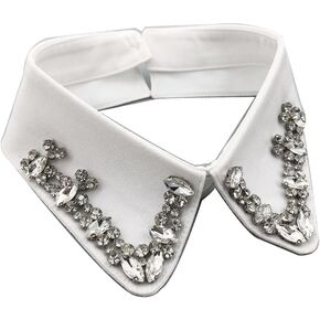 Vintage Rhinestones Half Shirt Choker Statement Necklace Detachable False Collar Choker Necklaces (A White)