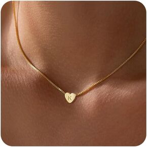 MIDEEO Initial Heart Necklaces for Women, Dainty Gold Letter Necklace 14k Gold Plated Personalized Heart Initial Pendant Necklace Monogram Cute Letter Name Choker Necklaces Christmas Gift for Women