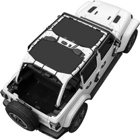 غطاء علوي شبكي من JOYTUTUS متوافق مع Wrangler JLU 2018-2023، Wrangler JL Sun Shade كتل الأشعة فوق البنفسجية والرياح والضوضاء (أمامي + خلفي)