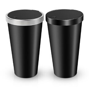 Car Garbage Can Cup Holder Mini Trash for Car with 90 Pcs Black Bags Small Car Trash Bin Push to Open Lid Auto for Car Accessories Home Office Bedrooms Black Silver