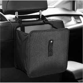 Car Trash Can, Foldable Hanging Car Garbage Container Bin Cloth Trash Bag with Front & Side Pockets, Leak-Proof Waterproof Large Capacity Garbage Can Storage Bag for Car Seat