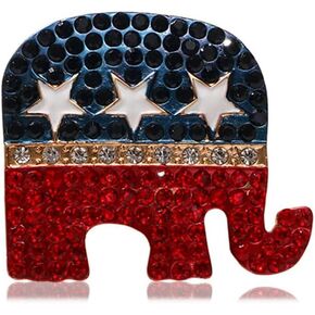 Rhinestone Elephant USA Flag Brooch Pin for Women Men Gold-Tone Fashion Blue Red Star American Republican Party Medal Brooches Dress Accessories Independence Presidential Election Day