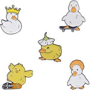 Duck Brooch Set Cartoon Duck Brooches Badges Funny Enamel Brooch Cute Little Yellow Duck Brooch Metal Badge White Duck Crown Duck Corsage Pin for Backpack Hat Bag, Gifts for Friends Family