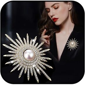 Pearl Brooch Pins for Women Sunflower Rhinestone Brooch Pins Pearl Sun Flower Lapel Pins for Wedding Party Prom Dress Coat Brooch Pin Jewelry