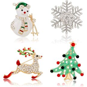 Christmas Brooch Pins Set Crystals Winter Snowflake Snowman Christmas Tree Reindeer Brooch Pins for Woman Christmas Holiday Accessories