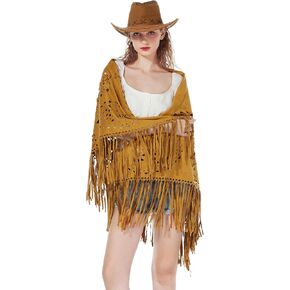 Faux Suede Fringe Lace Shawls and Wraps With Tassel for Women Evening Dresses Triangle Stoles Shrug Cover Up