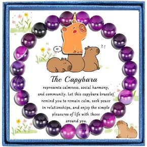 PARTNER Capybara Gifts for Women and Men Capybara Bracelets for Women and Men Natural Gemstone Beaded Bracelets for Capybara Lovers