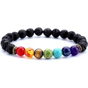 Hamoery Men Women 8mm Lava Rock 7 Chakra Beads Chakra Bracelet Braided Rope Natural Stone Yoga Bracelet Bangle