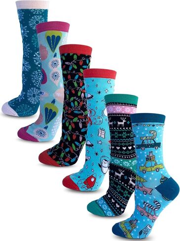 Kalon 6 Pack Women's Christmas Crew Socks Fun & Cute Holiday Gift Set in Kuwait
