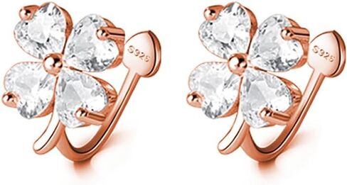 Reffeer Solid 925 Sterling Silver Cluster Flower Clip On Earrings for Women Teens CZ Flower Ear Cuff Earrings Non Piercing Wraps in Saudi Arabia