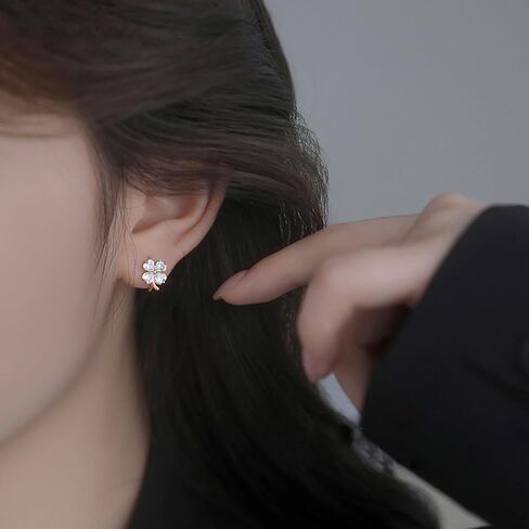 Reffeer Solid 925 Sterling Silver Cluster Flower Clip On Earrings for Women Teens CZ Flower Ear Cuff Earrings Non Piercing Wraps in Saudi Arabia