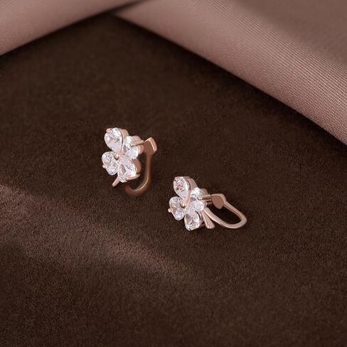 Reffeer Solid 925 Sterling Silver Cluster Flower Clip On Earrings for Women Teens CZ Flower Ear Cuff Earrings Non Piercing Wraps in Saudi Arabia