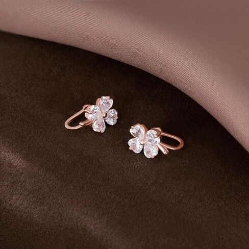 Reffeer Solid 925 Sterling Silver Cluster Flower Clip On Earrings for Women Teens CZ Flower Ear Cuff Earrings Non Piercing Wraps in Saudi Arabia
