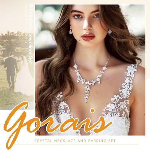 GORAIS حفلة موسيقية مجموعات مجوهرات الزفاف حجر الراين الزفاف قلادة أقراط سوار مجموعة الكريستال والمجوهرات للعرائس in Kuwait