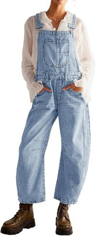 Overalls for Women Casual Adjustable Strap Baggy Denim Overalls Rompers Barrel Leg Jean Jumpsuit with Pockets in Saudi Arabia