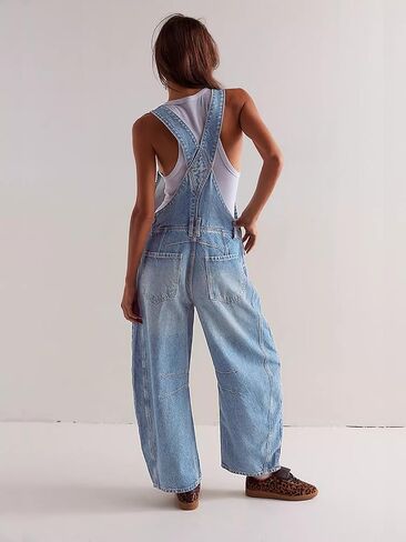 Overalls for Women Casual Adjustable Strap Baggy Denim Overalls Rompers Barrel Leg Jean Jumpsuit with Pockets in Saudi Arabia