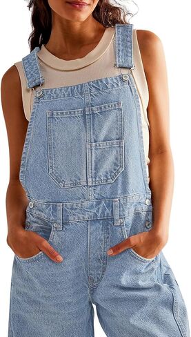 Overalls for Women Casual Adjustable Strap Baggy Denim Overalls Rompers Barrel Leg Jean Jumpsuit with Pockets in Saudi Arabia