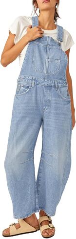 Overalls for Women Casual Adjustable Strap Baggy Denim Overalls Rompers Barrel Leg Jean Jumpsuit with Pockets in Saudi Arabia