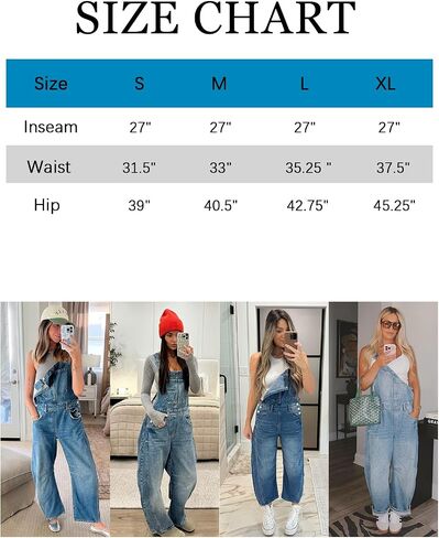 Overalls for Women Casual Adjustable Strap Baggy Denim Overalls Rompers Barrel Leg Jean Jumpsuit with Pockets in Saudi Arabia