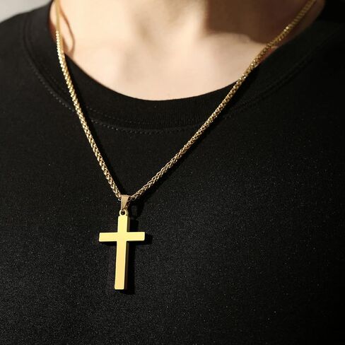 RS Cross Necklace for Men Boys Women 16-24 Inches Stainless Steel Cross Pendant Chain Religious Gift in Kuwait