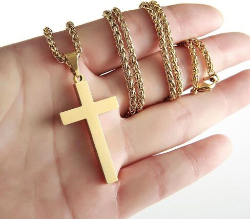 RS Cross Necklace for Men Boys Women 16-24 Inches Stainless Steel Cross Pendant Chain Religious Gift in Kuwait
