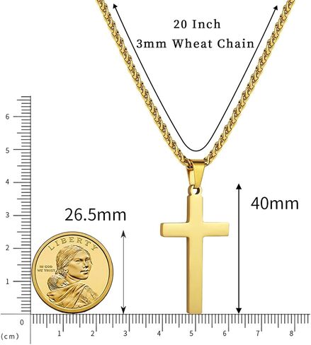 RS Cross Necklace for Men Boys Women 16-24 Inches Stainless Steel Cross Pendant Chain Religious Gift in Kuwait
