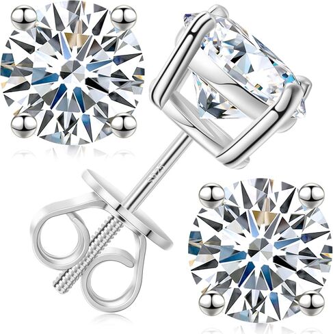 Moissanite Stud Earrings Screw Back 3-10mm 0.2ct-8.0ct 18K White Yellow Rose Gold Plated S925 Sterling Silver Round Cut D Color VVS1 Lab Created Moissanite Earrings for Women Men in Saudi Arabia