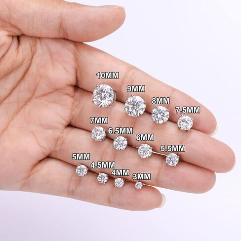 Moissanite Stud Earrings Screw Back 3-10mm 0.2ct-8.0ct 18K White Yellow Rose Gold Plated S925 Sterling Silver Round Cut D Color VVS1 Lab Created Moissanite Earrings for Women Men in Saudi Arabia