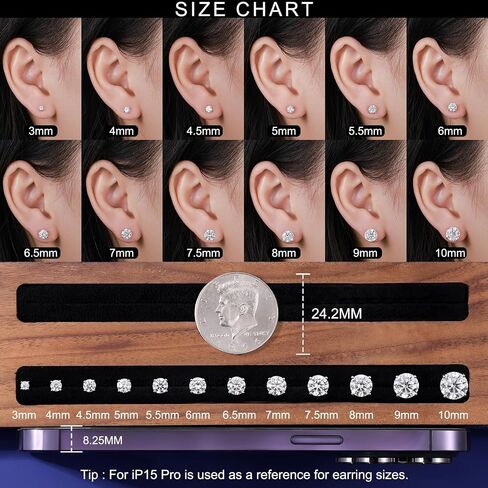 Moissanite Stud Earrings Screw Back 3-10mm 0.2ct-8.0ct 18K White Yellow Rose Gold Plated S925 Sterling Silver Round Cut D Color VVS1 Lab Created Moissanite Earrings for Women Men in Saudi Arabia