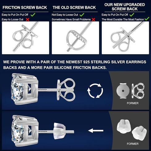 Moissanite Stud Earrings Screw Back 3-10mm 0.2ct-8.0ct 18K White Yellow Rose Gold Plated S925 Sterling Silver Round Cut D Color VVS1 Lab Created Moissanite Earrings for Women Men in Saudi Arabia